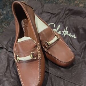 Cole Haan Brown Leather Loafers with Gold Accents